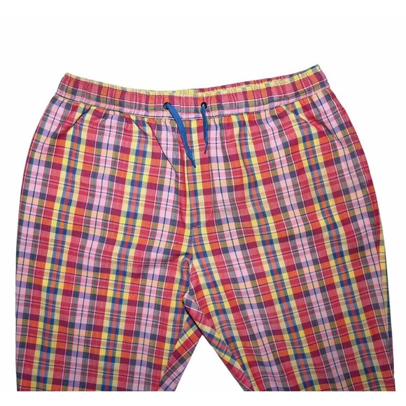 Mens Pants Joggers Multicolor Plaid Check Drawstring Loose Casual Beach Large - Picture 4 of 6